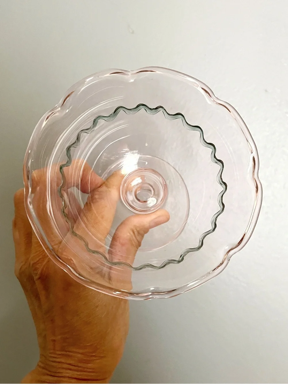 RARE Anthropologie Ballet Dessert Coupe Compote Glass, Pink w/Green Trim